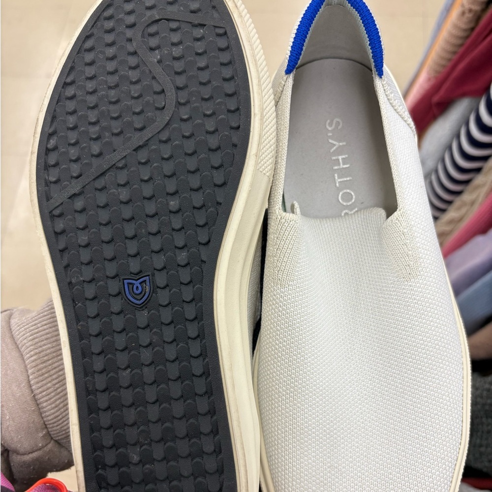 Rothy's White and Blue Slip-On Loafers
